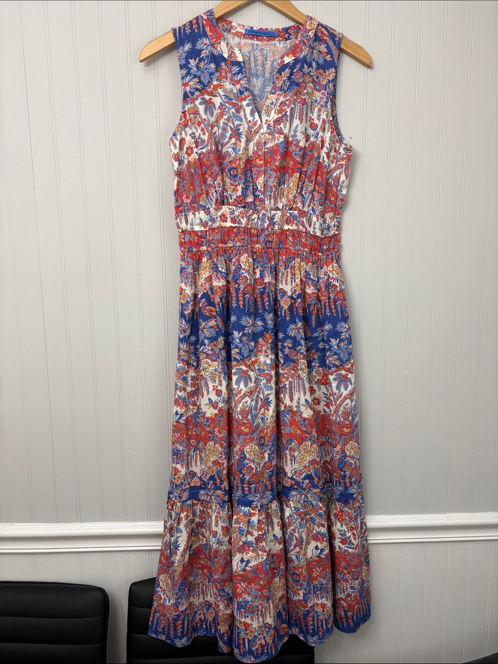 J. McLaughlin Sleeveless Linen Floral Long Midi Dress Women XS Red Blue Orange